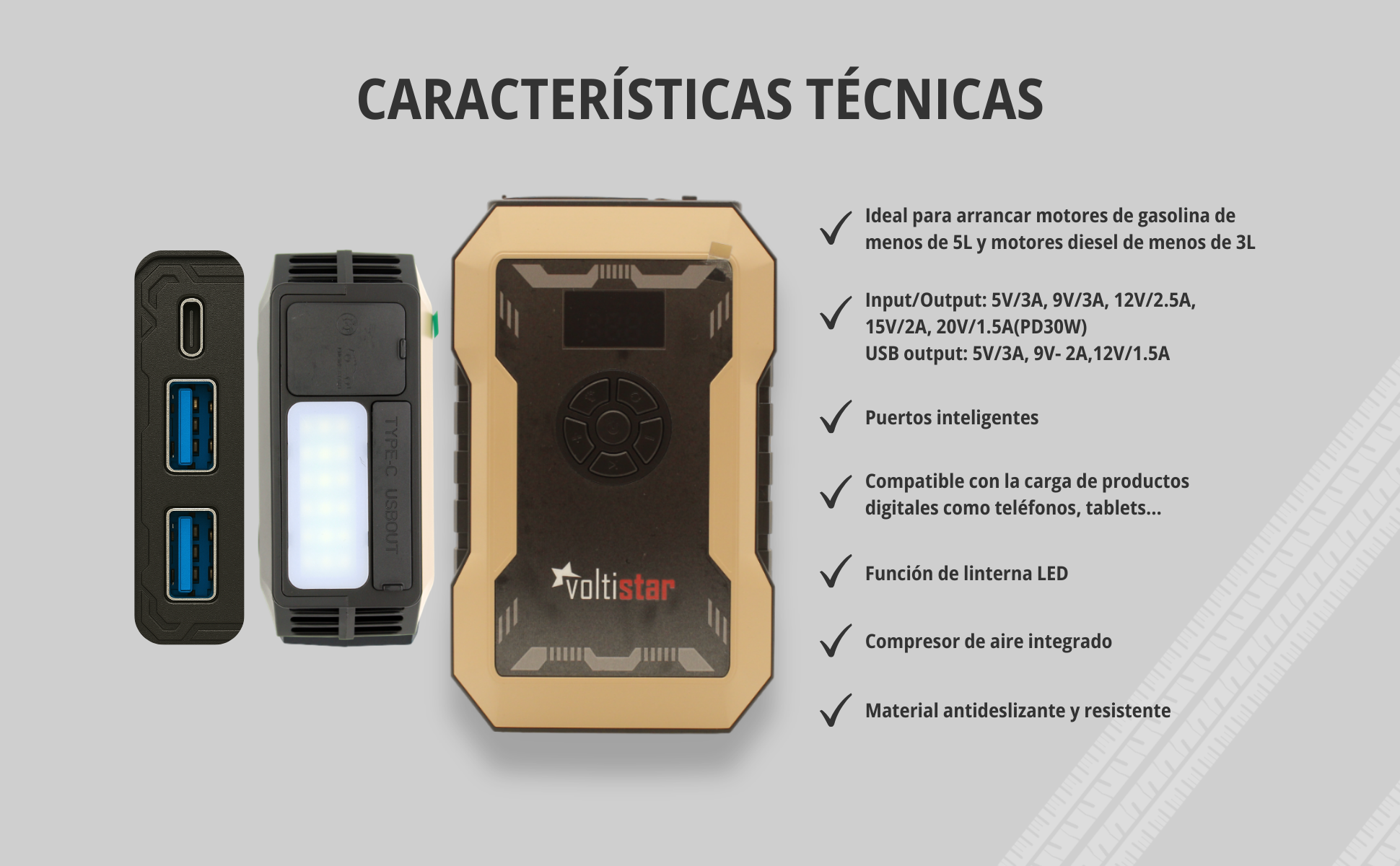 Compressor de ar inteligente de 10000mAh com bateria auxiliar para até 5L de gasolina e 3L de gasóleo - Image 3
