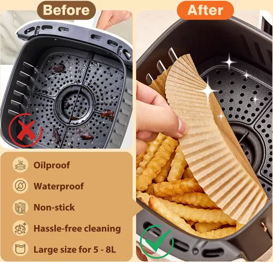 Pack 100 Unidades Forros Papel Revestidos Silicone Dupla Face Aigostar para Airfryer - Image 6