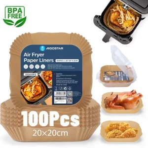 Pack 100 Unidades Forros Papel Revestidos Silicone Dupla Face Aigostar para Airfryer