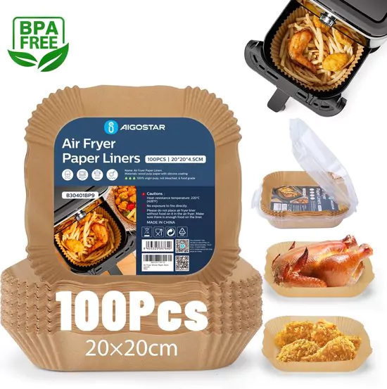 Pack 100 Unidades Forros Papel Revestidos Silicone Dupla Face Aigostar para Airfryer
