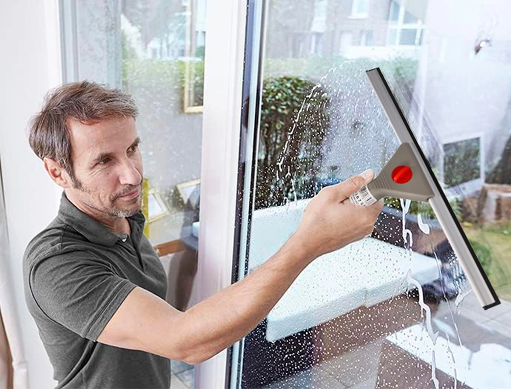 Limpa janelas industrial q-connect de aco e manga de plastico folha de 40cm.