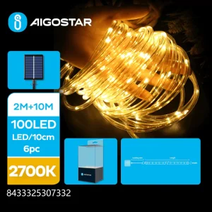 Cordão de Luz 10 metros c/ Painel Solar Luz Quente IP65 Aigostar