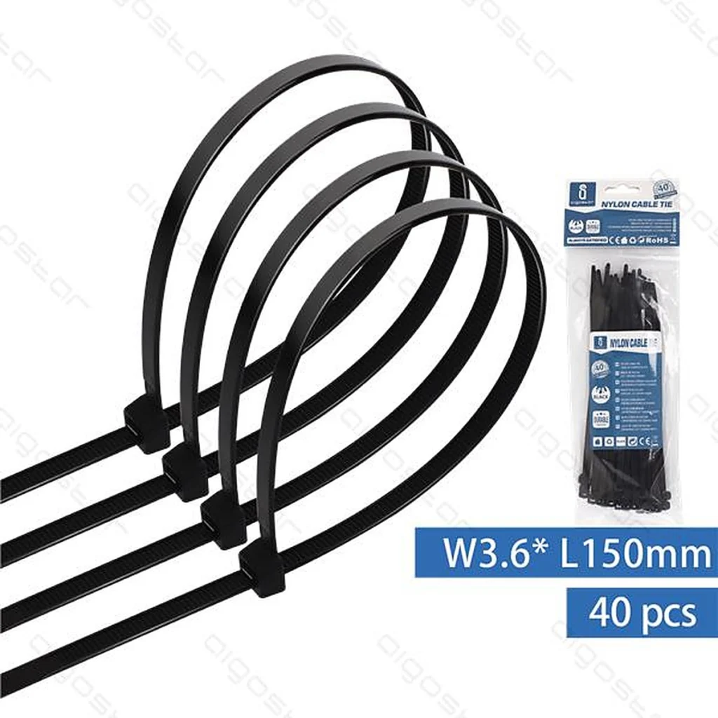 Abraçadeiras de Nylon 150 x 3.6mm Aigostar Pretas - Pack 40 unidades