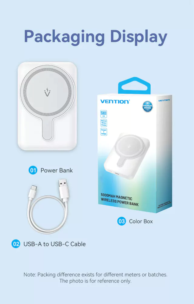 Bateria Powerbank Magnética Vention 5000mAh 20W USB-C + Wireless Preta - Image 2