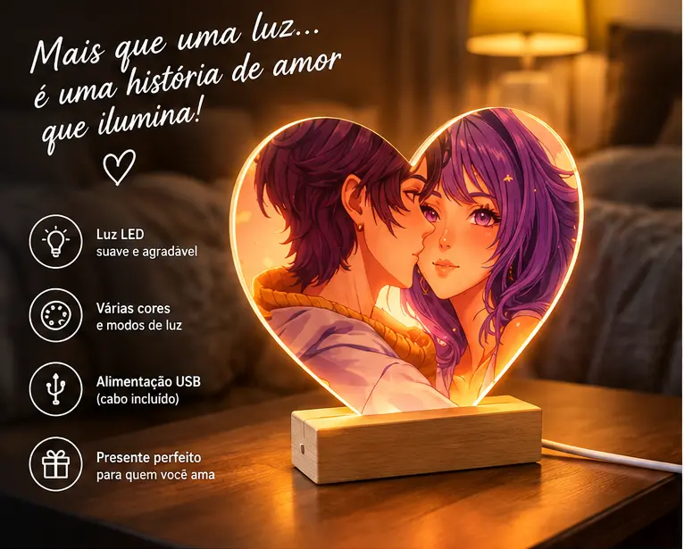 Coração em Acrílico com Iluminação LED Personalizado